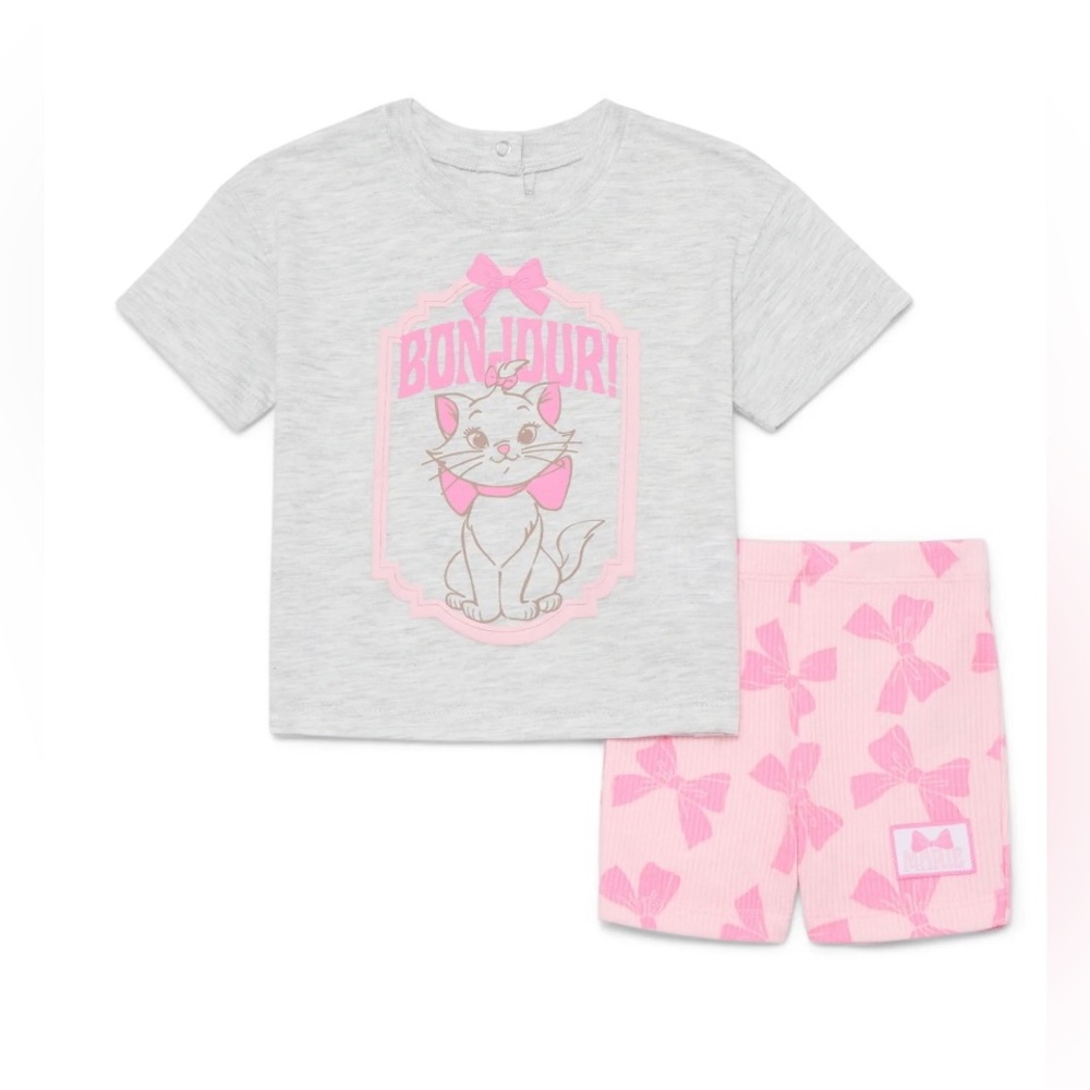 NWT Disney Marie Bonjour 2 Piece Outfit Set Baby Girl 0-3 Months Aristocats Pink